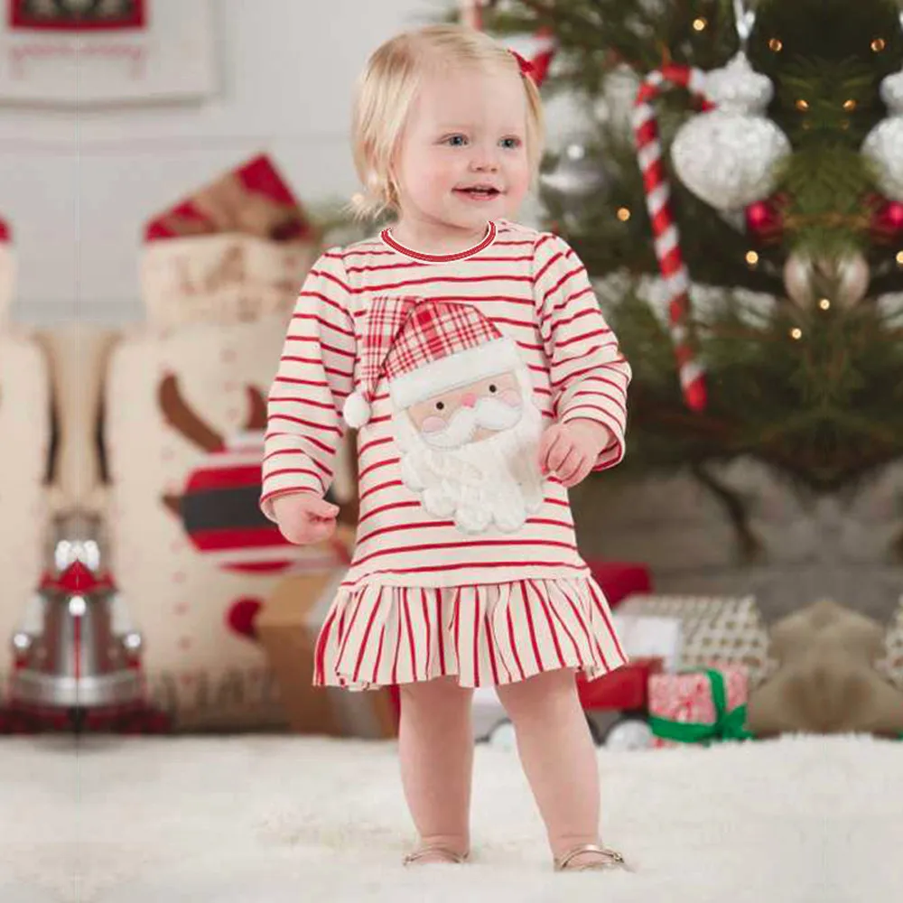 

Girls Striped Santa Claus Dress New Year Christmas Dress Autumn Winter Baby Turtleneck Dress Halloween giftVestido YL-NEW