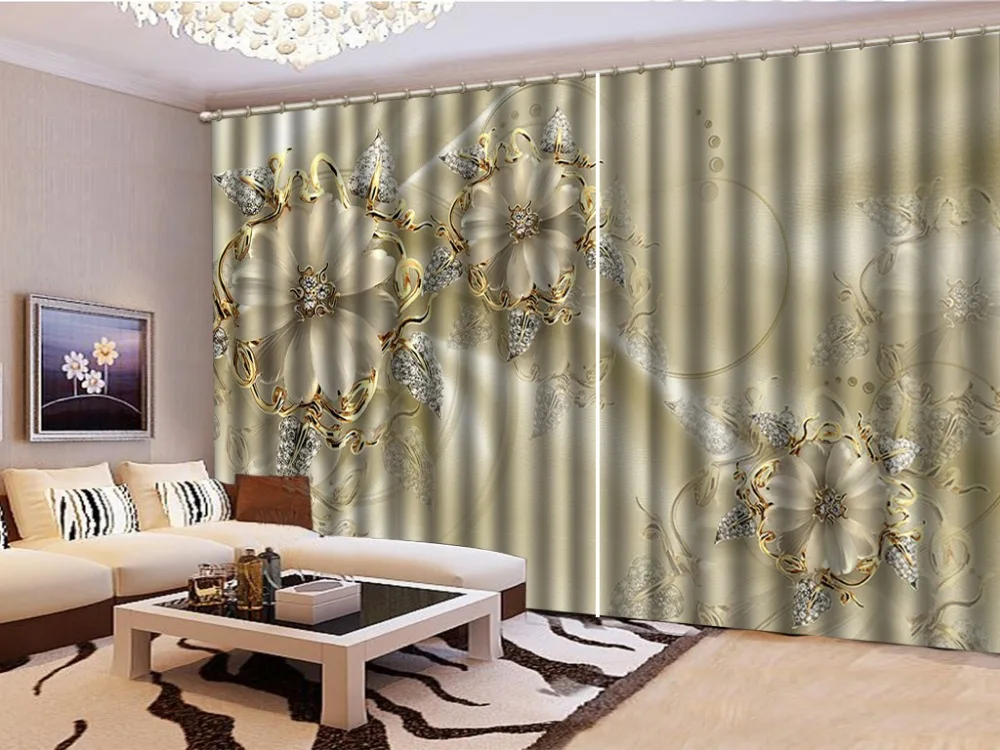 Пользовательские 3D шторы Фэнтези Цветы Ювелирные изделия Алмазный лист 3D Цветочный занавес Гостиная Спальня Красивая практичная занавеска
