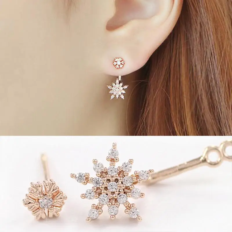 Women Gold Color Snowflake Earrings Fashion Jewelry Lady Elegent Women Gold Color Snowflake Earrings Fashion Jewelry Lady Elegent Crystal Rhinestone Ear Stud Nice Gift In From