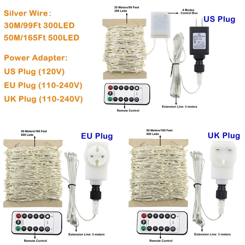 Светодио дный Медный провод строки удаленного таймер 300/500/светодио дный s Фея светодио дный гирлянды декоративная Рождественская гирлянда