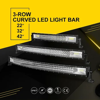 

DERI 22 32 42 inch LED Light Bar Triple Row Curved Led Bar combo beam Driving Work lamps for Offroad Car Truck 4x4 12v 24v