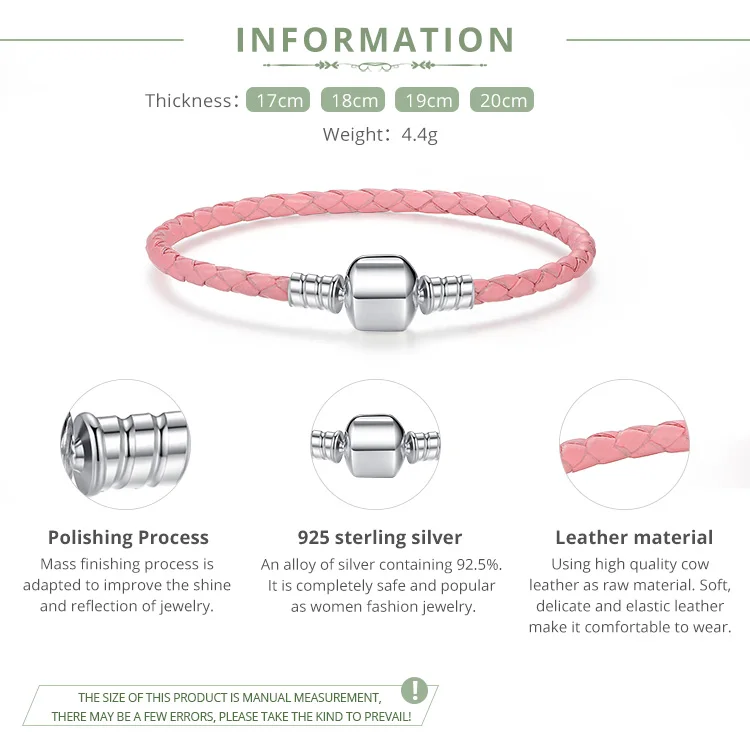Новая мода 925 пробы серебро и натуральная кожа розовая цепочка Шарм подходит браслет для женщин Оригинальные Ювелирные изделия XCHS908
