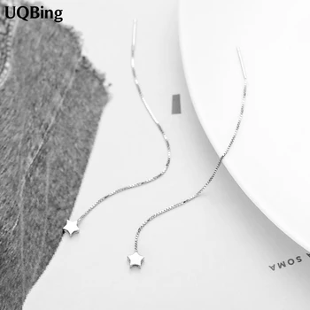

100% 925 Sterling Silver Long Box Chain Earrings Jewelry Star Shape Drop Earrings Jewerly