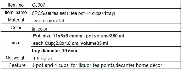 6 шт./компл. 1pot 4 чайная чашка and1tray олово цвет вина Графин одноразовые чашки чая/vin чашки домашний перегонный аппарат коробка вина giftCJ007