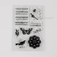 Музыкальные штампы птицы, Бабочка, стрекоза, перо штампы для скрапбукинга