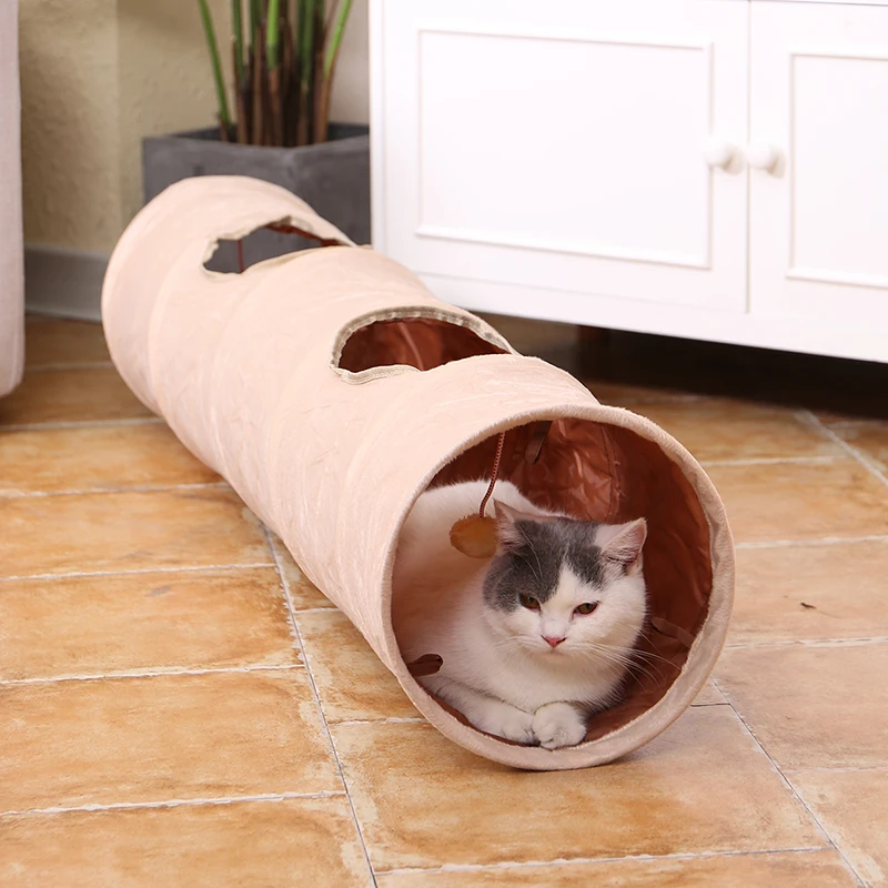 Игрушки для кошек, большой длинный туннель для кошек с шариком, складные из замши, забавные игрушки для кошек, 120 см, диаметр 25 см, котенок, 2 отверстия, товары для домашних животных
