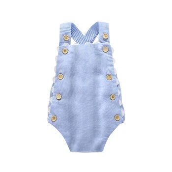 

2019 summer new baby girl baby clothes sky blue strap backless jumpsuit single piece comfortable wear-resistant striped cotton