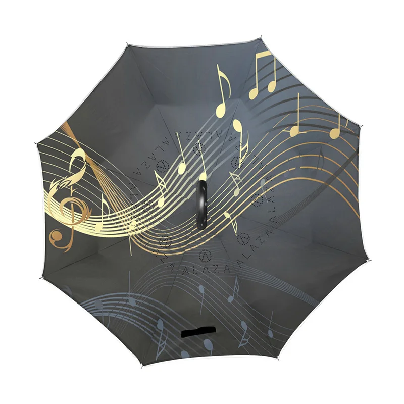 Зонты с музыкальными нотами, ветрозащитные, складные, двухслойные, перевернутые, Chuva, зонт, самостоящий, наизнанку, защита от дождя, C-Hook