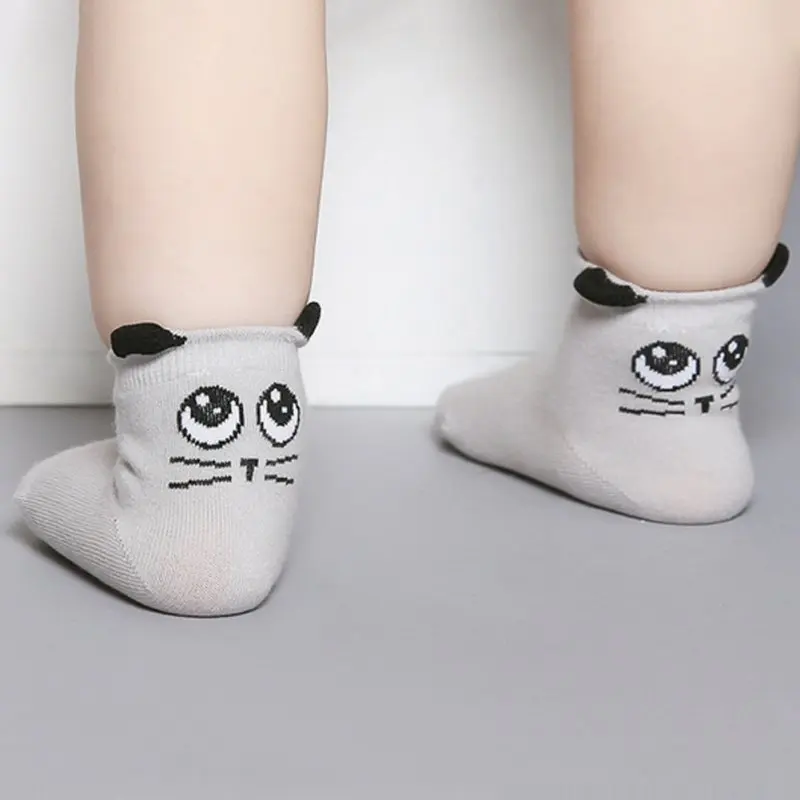 Gray Cat Хлопковые носки для новорожденных; носки для малышей с героями мультфильмов; нескользящие носки для младенцев - Цвет: Gray Cat