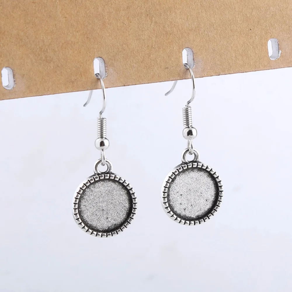 

onwear 20pcs antique silver dangle earring hooks findings fit 12mm cabchon earrings base settings diy blank bezels