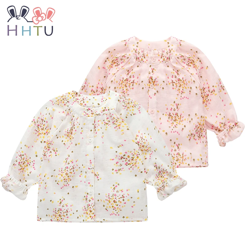 

HHTU 2017 New Style Baby Girls Summer Autumn Shirt Flare Long Sleeve Newborn Floral Clothing Cotton Blouses Children O-Neck