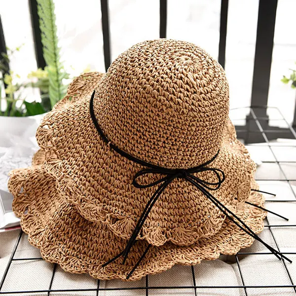 Летние женские Солнцезащитные шляпы, складные соломенные шляпы ручной работы, повседневные шляпы с защитой от УФ-лучей для женщин, модная пляжная кепка, женская шапка, ete - Цвет: Khaki