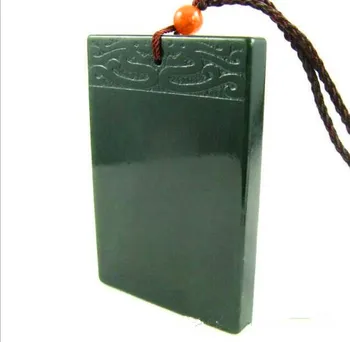 

Natural hetian jade QINGYU Square talisman magical magic pendant size 58*36*7mm