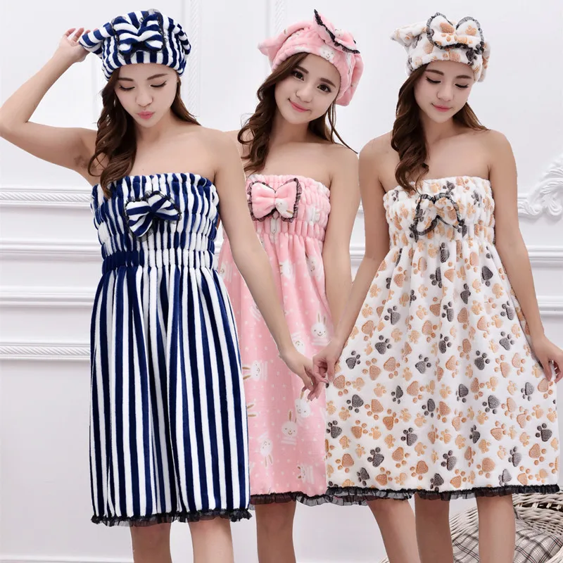 

Wearable magic Bath Towel Lovely Bath skirt Dry hair hat set sexy Soft Beach Shower Towel Swimming Absorbent Towel Home Textiles