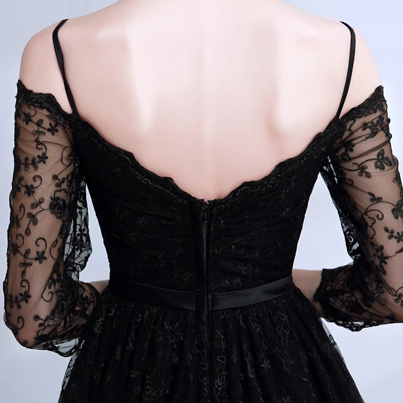 SOCCI выходные маленькое черное вечернее платье Черное кружево с открытыми плечами высокие/низкие вечерние платья для выпускного вечера платья для фотографии