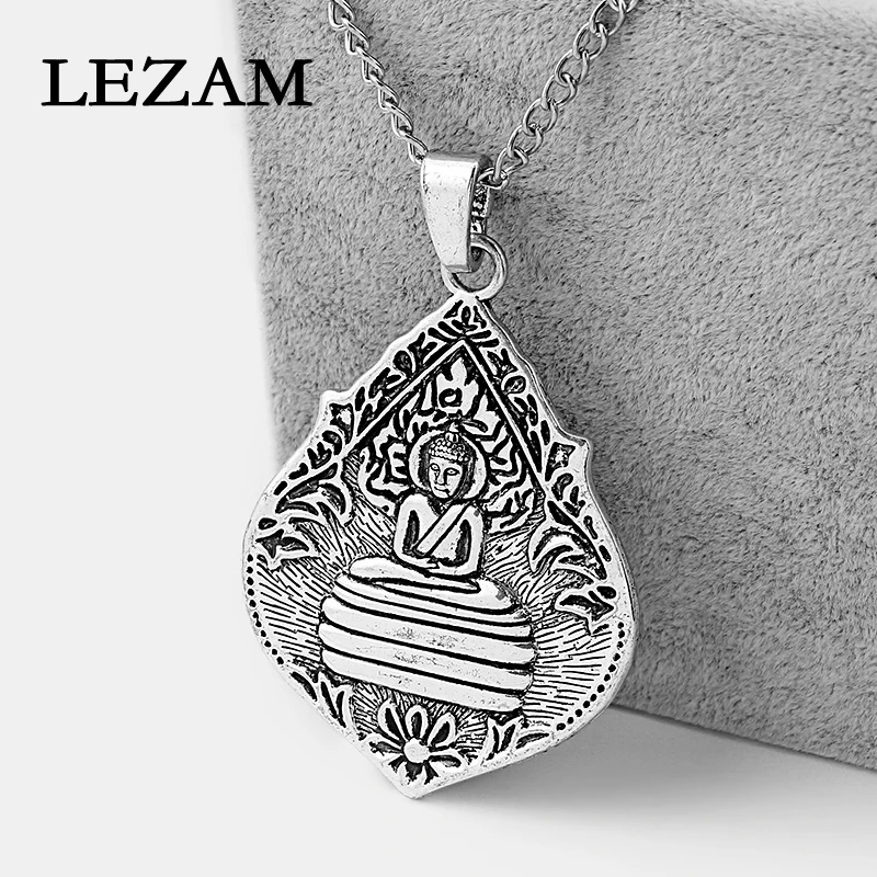 

1pcs Fashion Necklace Charms Ethnic Embossed Buddha Drop Pendant Collar Long Metal Chain Necklace Jewelry Men Women Bijoux