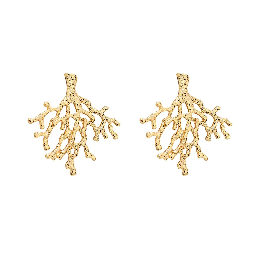 

2019 Beach Coral Branch Filigree Metal Earring Women Sea Life Runway Girl Stud Earrings Brinco Oorbellen Jewelry