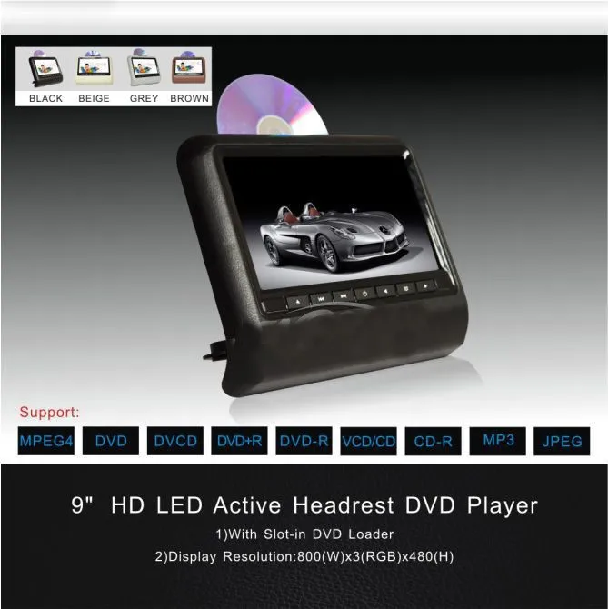 Flash Deal Free shipping one pair 9 inch car headrest DVD player with USB/SD,Bracket,HDMI,32 bits Game,IR,FM,HD screen,1PC DVD+1PC monitor 9