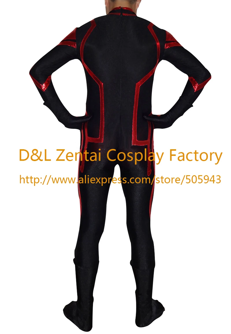 Free Shipping DHL Adult Black Lycra Red Shiny DC Comics Superman Superhero Costume Halloween Party