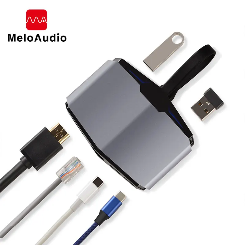 

6 in1 Digital Multiport USB C Hub USB C PD Charging USB C Gbps Data Dual USB 3 Ports HDMI Ethernet RJ45 Jack Adapter