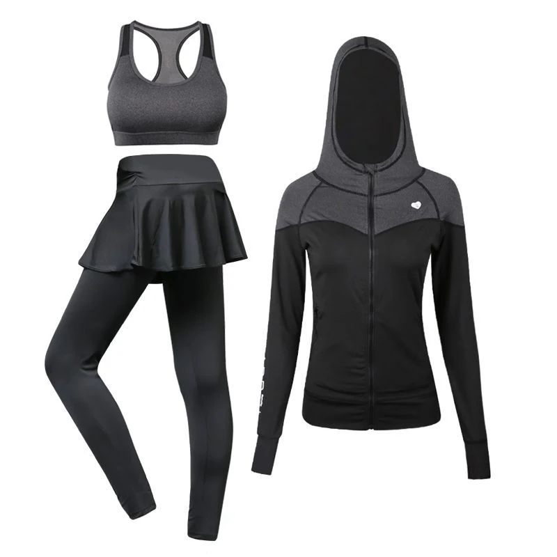 Voobuyla, Женский комплект для бега, костюм для йоги, спортивная куртка+ бюстгальтер+ штаны, дышащий спортивный комплект для бега, осенний Быстросохнущий костюм для занятий йогой для девочек