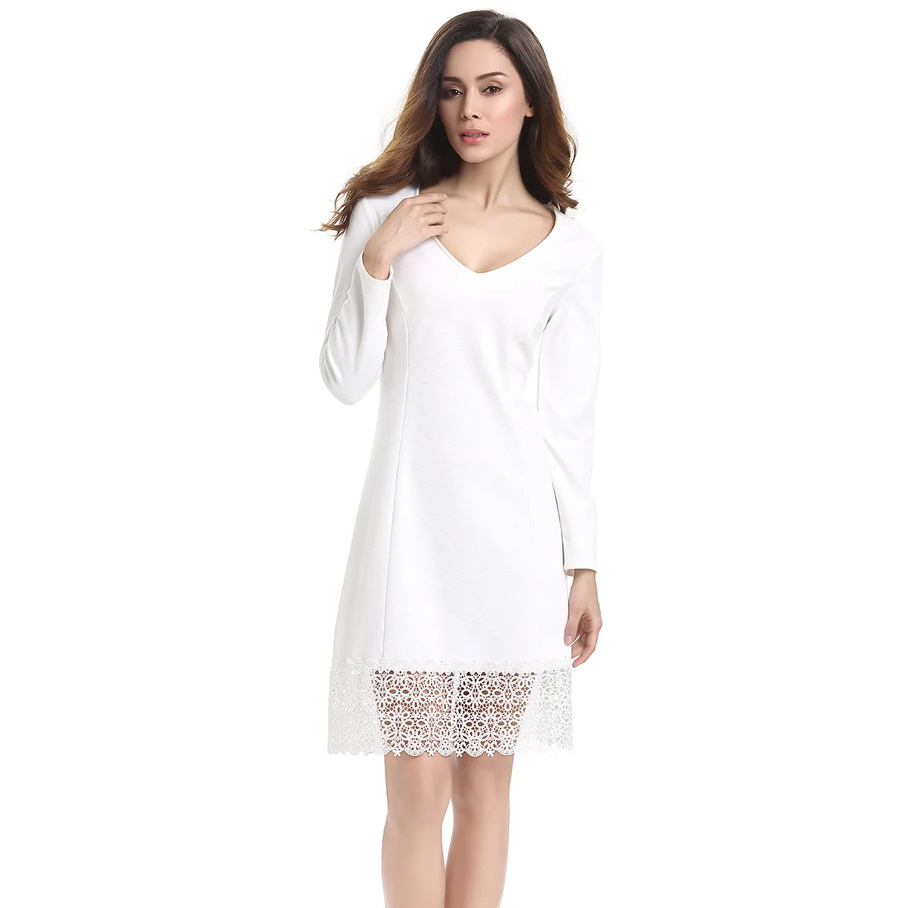 Elegent Black Dress Lace White Dresses Long Sleeve V Neck Fashion Cute Ladies Office/Party/Club/Formal Dress Large Size 3XL 4XL