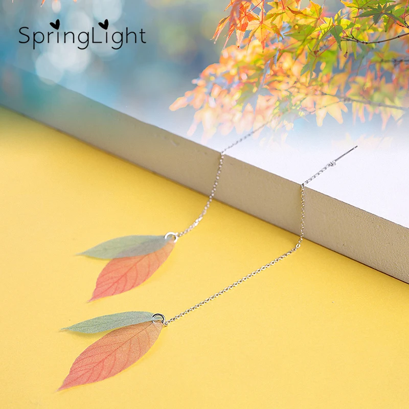 

SpringLight Elegant Gauze Leaves Earring Design Real 925 Sterling Silver Fine Jewelry Simple Plant Long Drop Earrings for Women