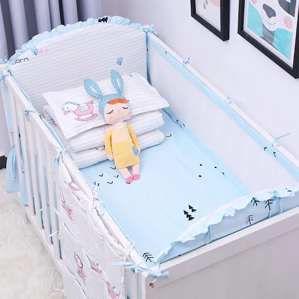 5Pcs/Set Breathable Summer Baby Bedding Bumpers Collision Half Around baby crib bumper set Cotton Printing Mesh Safety Rails