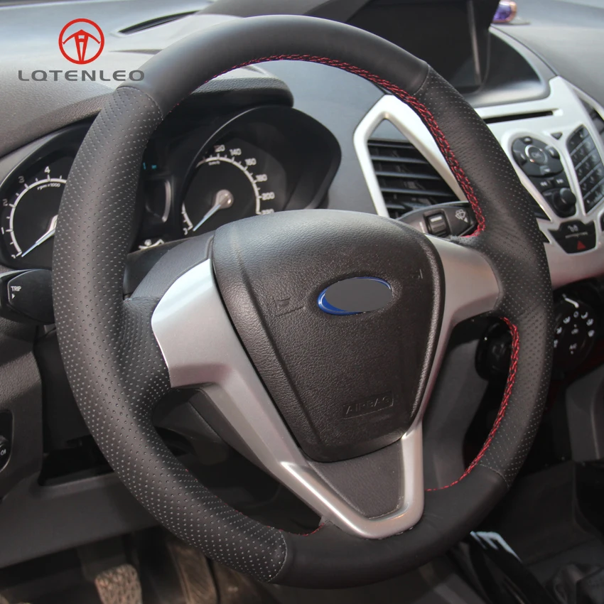 LQTENLEO черная искусственная кожа чехол на руль для Ford Fiesta 2008- Figo 2012- Ecosport 2013- B-Max 2011