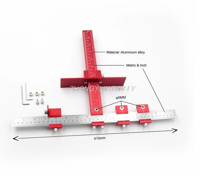 Multi-functional woodworking hole locator auxiliary installation tool aluminum alloy T-shaped ruler |