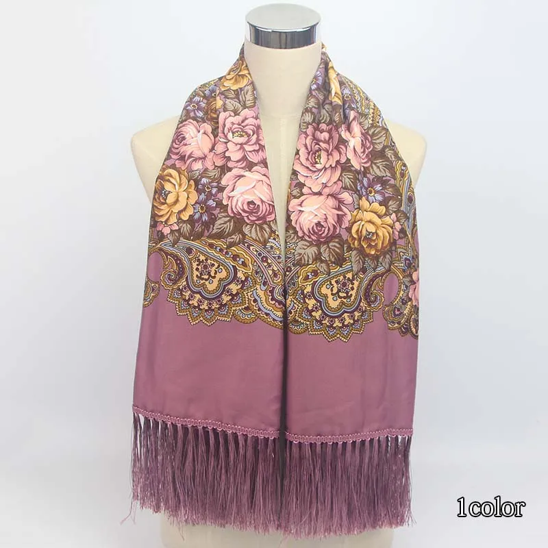 Роскошный бренд для женщин шарф с принтом русский этнический стиль хлопок цветочный узор кисточка зимний теплый квадратный шарф-одеяло - Цвет: Розовый