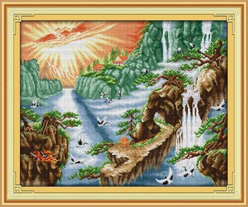 

Sunshine waterfall scenery home decor canvas Cross Stitch kits 14ct white 11ct print embroidery DIY handmade needlework wall