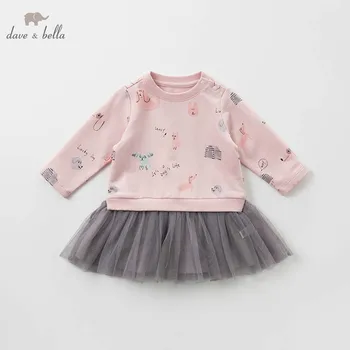 

DBZ10119 dave bella spring Princess baby dresses girls Lolita dress children long sleeve high quality dress floral dress