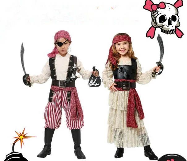 

2019 Halloween Pirate Costume Cosplay Party For Kids Pirate Costumes Girl Boys Clothing Captain Pirate Masquerade party Dress