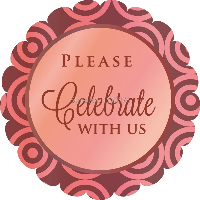 5cm PLEASE Celebrate WITH US Scalloped Round Label envelope seals gift