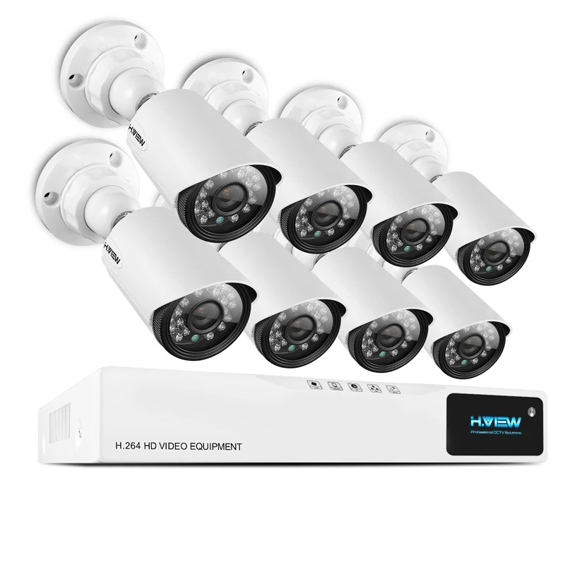 H. View 8CH CCTV Системы 720 P HDMI AHD 8CH видеонаблюдения DVR 8 шт 1,0 МП инфракрасная камера системы безопасности 1200 ТВЛ кабель для камеры CCTV Системы