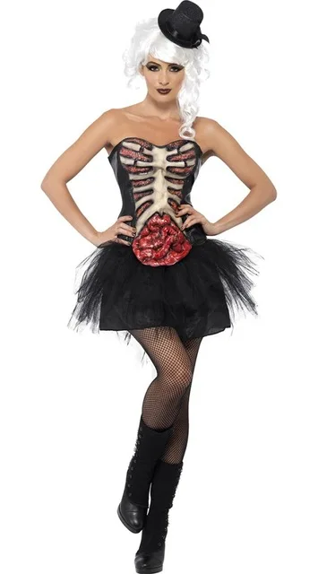 Сексуальные женские костюмы зомби для косплея, топ-труба, рубашка, мини-платье, скелет, ужас, Хэллоуин, карнавал, маскарад, нарядное платье