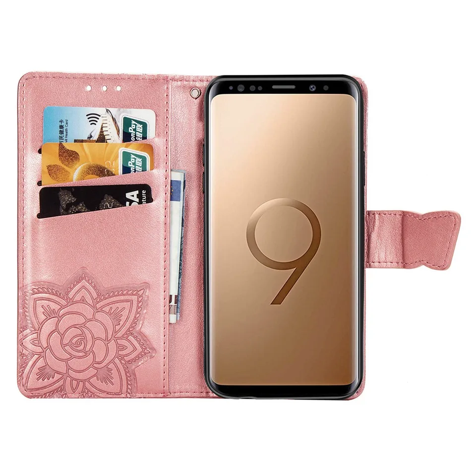Кожаный чехол-бумажник с откидной крышкой для samsung Galaxy S8 S9 Plus S7 Edge, чехлы с бабочкой для телефона samsung Note 9 Coque
