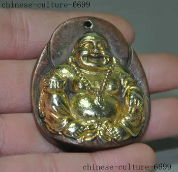 

Old China Buddhism Pure Bronze Gold Amulet Pendant Maitreya Buddha Gods Statue