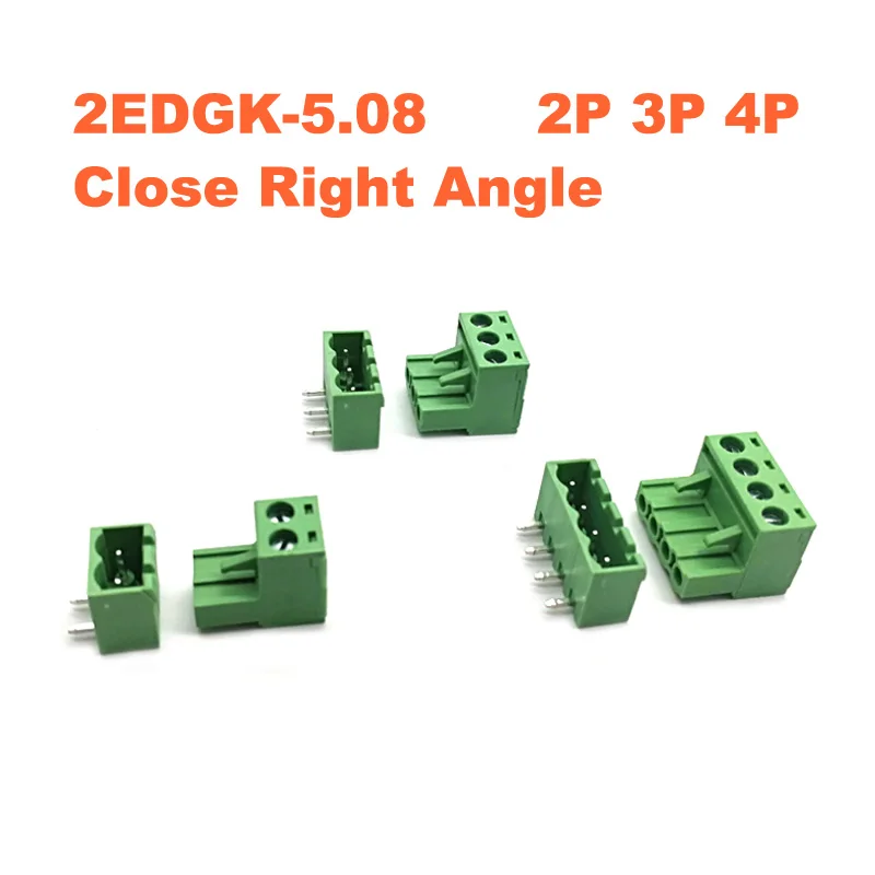 

Pitch 5.08mm 2P 3P 4P Screw Plug-in PCB Terminal Block 2EDGK 2EDGRC Close Right Angle Pin male/female Pluggable Connectors