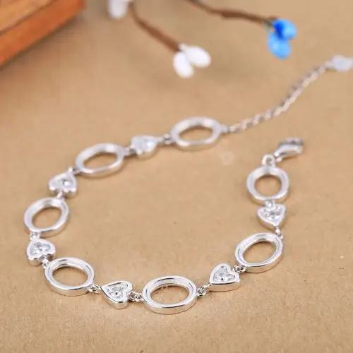 

Sterling Silver 925 Women Semi Mount Bracelet Chain for 8x10mm Oval Cabochon Fine Jewelry Crystal Heart