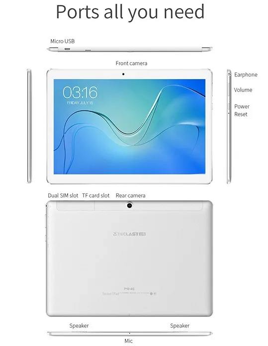 Teclast P10 4G Phablet 10 1 дюймов Android 8 MTK 6737 четырехъядерный процессор 2 Гб ОЗУ 16 eMMC 2.0MP