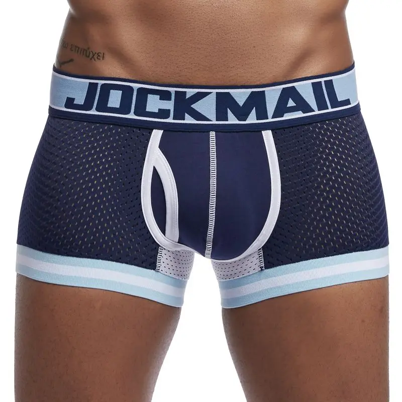 JOCKMAIL, Брендовое нижнее белье, мужские боксеры, сетка, u-образный мешочек, сексуальные подштанники, Cueca, хлопковые трусы, боксерские шорты для геев, мужские трусы - Цвет: B style