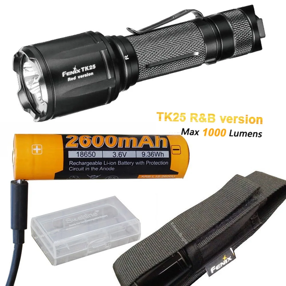 

Fenix TK25 R&B (Red & Blue) White 1000 Lumen Multi-Color LED tactical hunting Flashlight + with ARB-L18-2600U Battery,USB Cable