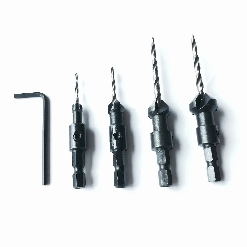 

Free shipping of OEM High quality 4pcs 6# 10# 13# 16# Quick Change 1/4" Hex Shank Hole Saw Countersink Drill Bit Kit+Wrench