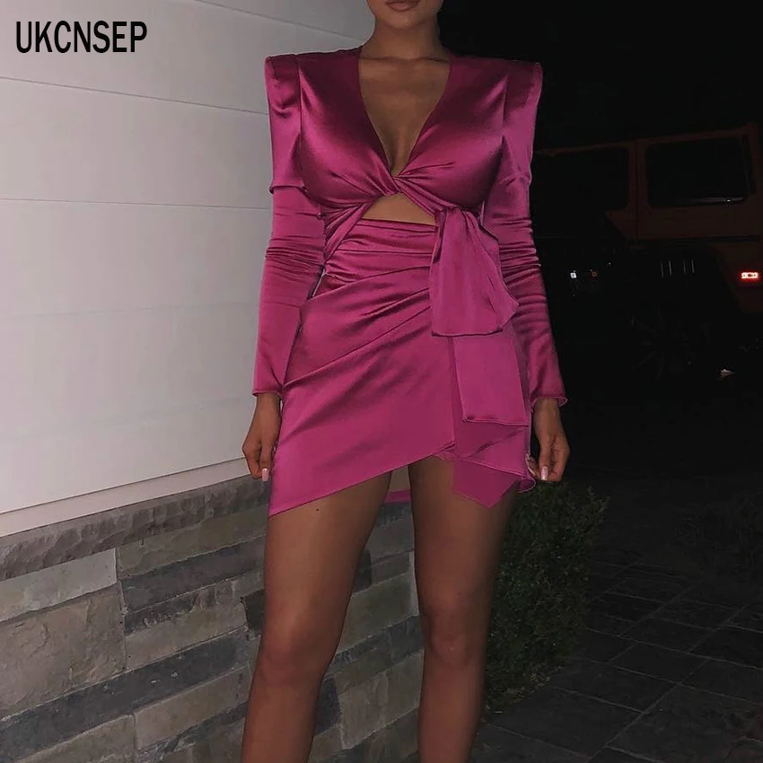 

Runway Women Winter Dress Vestidos Verano 2019 New Long Sleeve V Neck Sashes Celebrity Party Dress Elegant Mini Women Dress