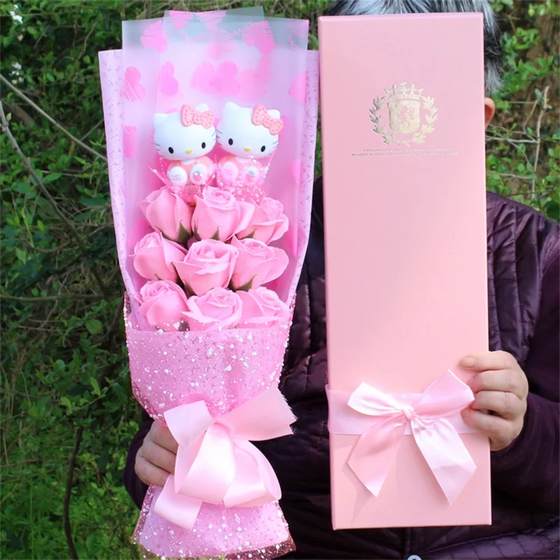 Прекрасный кот виниловые куклы фигурка игрушка+ мыло розы мультфильм цветок букет креативный День Святого Валентина Рождественские подарки