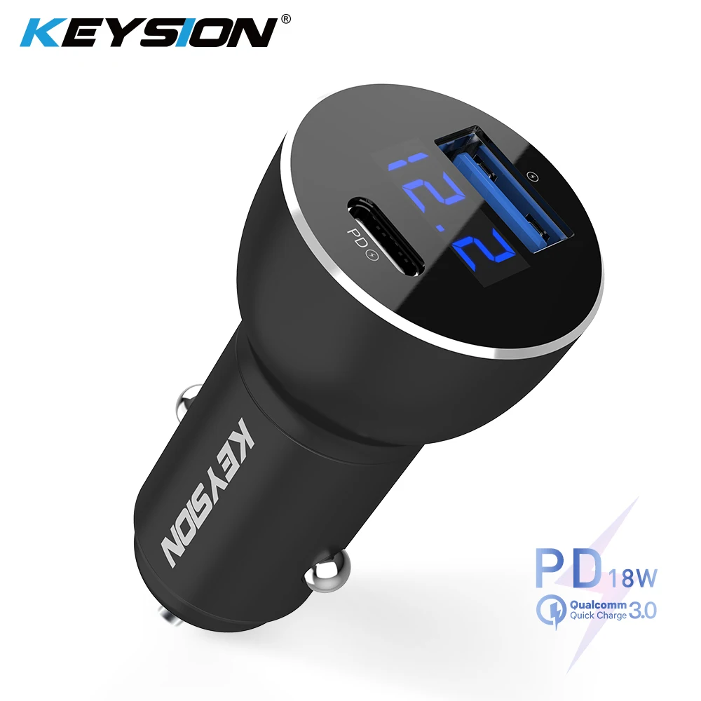 KEYSION Dual USB PD Fast Car Charger for iPhone XS Max XR X 8P QC 3.0 Quick Charger for Samsung Xiaomi With LED Digital Display