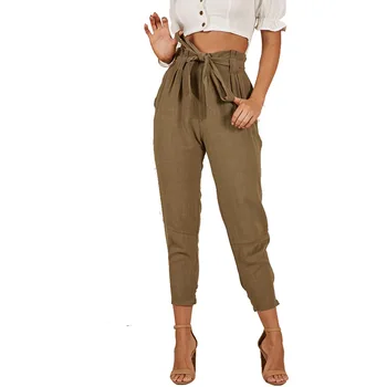 

European beauty high waist casual belt trousers feet harem pants women