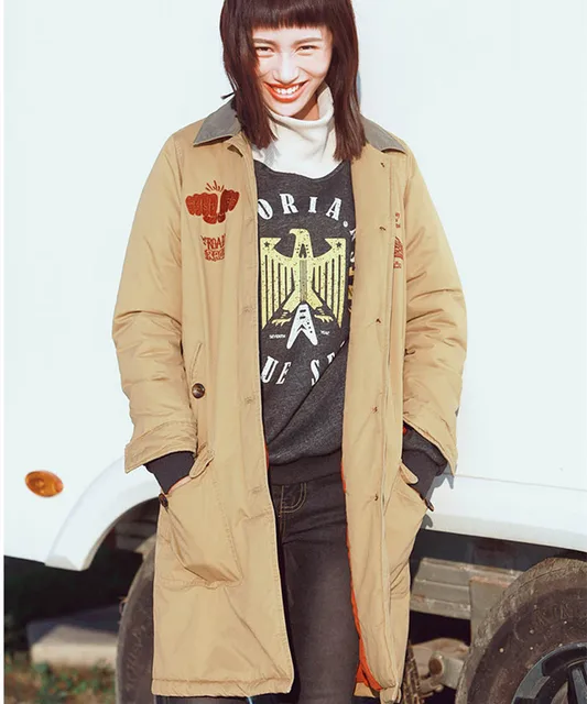 Cheap Aporia.As Vintage&Retro Women Street Style Winter Turn-Down Collar Single Breasted Embroidery Loose Plus Size Wadded Jacket